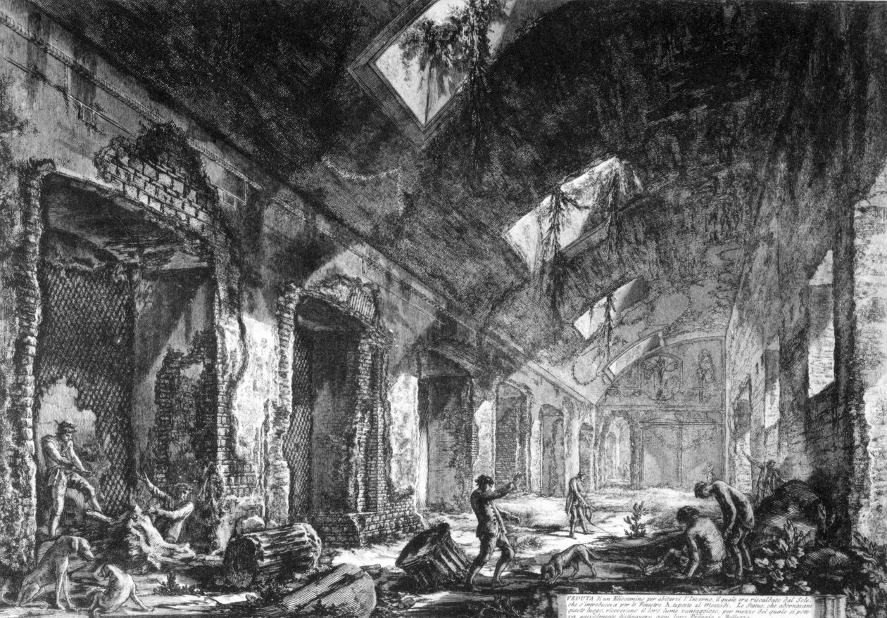 Pohled na Heliocamina v Hadriánově vile, Tivoli, ze série „Pohledy na Řím“, kolem roku 1760 od Giovanni Battista Piranesi