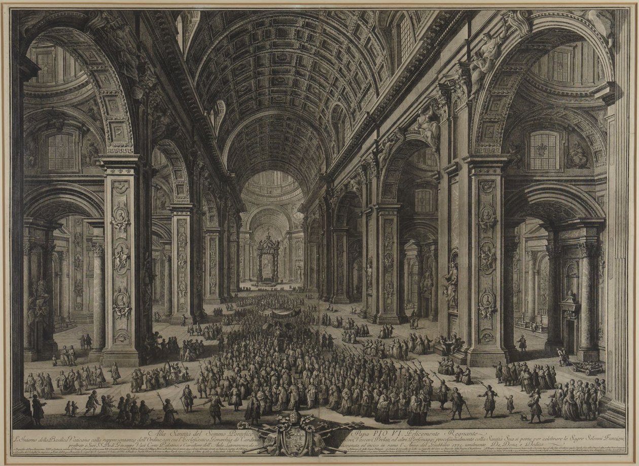 Pohled do interiéru baziliky svatého Petra od Giovanni Battista Piranesi