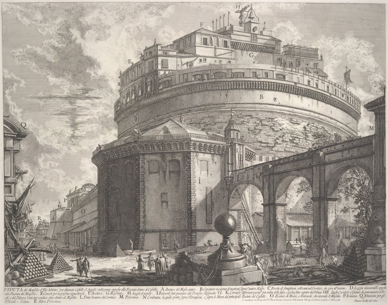 Pohled na mauzoleum císaře Hadriána nyní zvané Castel S. Angelo..., ca. 1756. od Giovanni Battista Piranesi