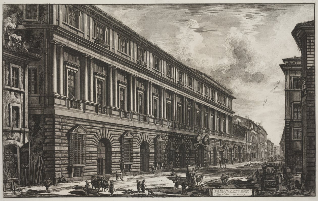 Pohled na Palazzo Stopani navržený Raphaelem z Urbina (1483-1520), kolem 1760-78 (lept) od Giovanni Battista Piranesi