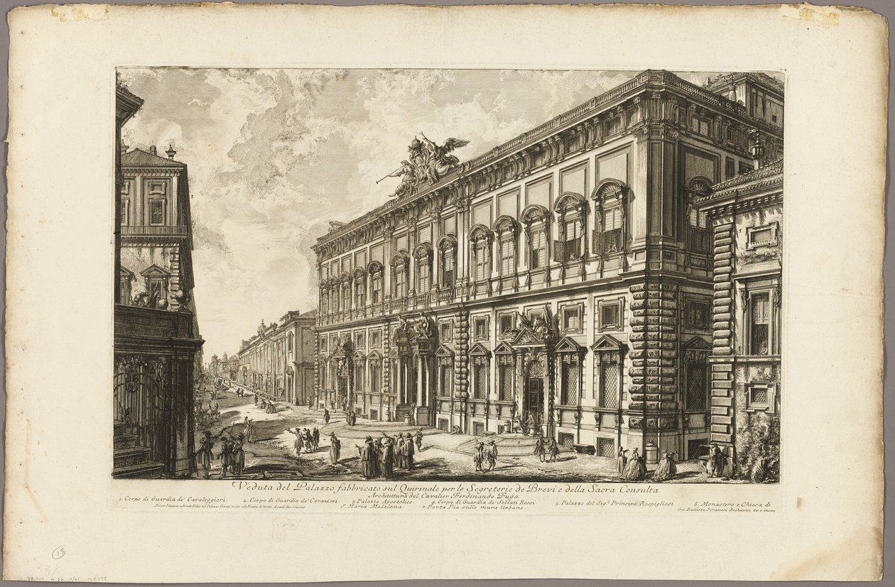 Pohled na Palazzo della Consulta na Quirinal, kde sídlí papežský sekretariát, z Views of Rome od Giovanni Battista Piranesi