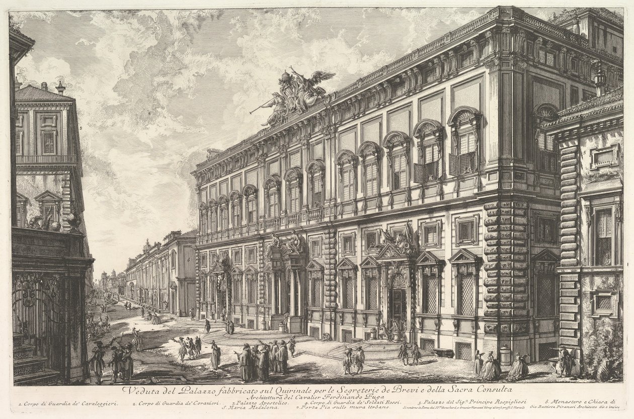 Pohled na Palazzo della Consulta na Quirinal, kde sídlí papežský sekretariát, f..., ca. 1760-78. od Giovanni Battista Piranesi