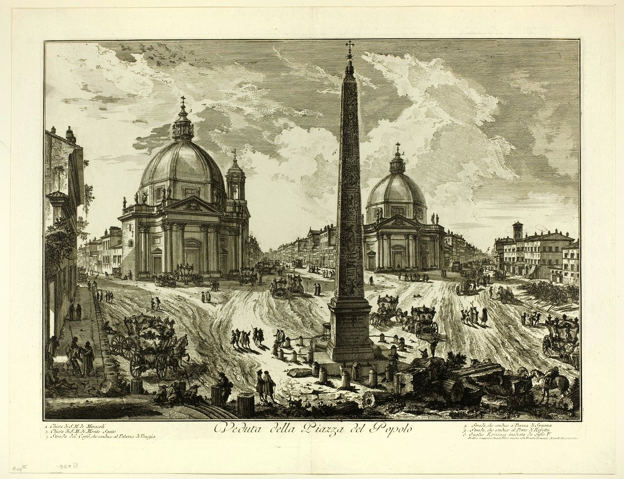 Pohled na náměstí Piazza del Popolo z výhledů na Řím od Giovanni Battista Piranesi