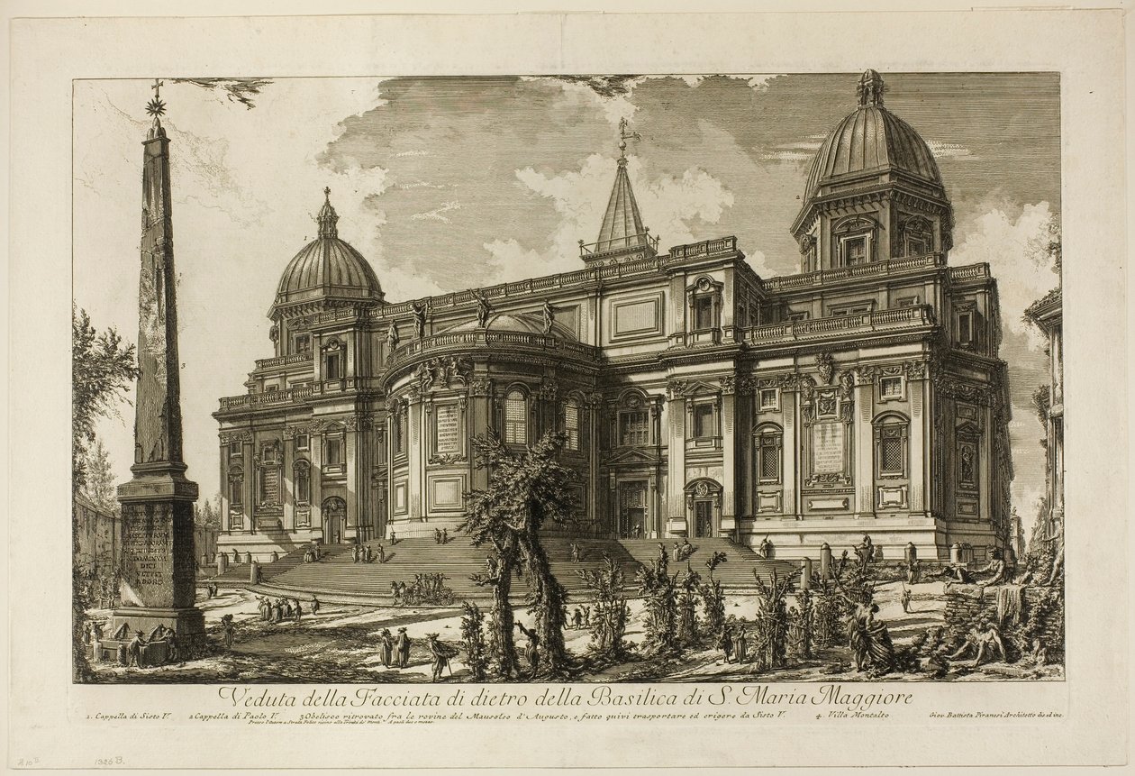 Pohled na zadní vchod baziliky S. Maria Maggiore, z Pohledy na Řím od Giovanni Battista Piranesi