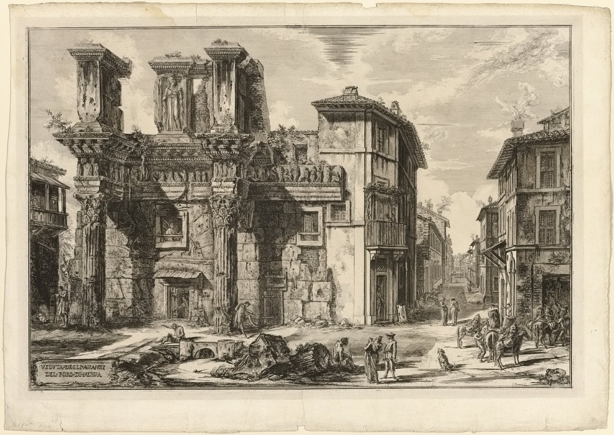 Pohled na zbytky fóra Nerva z Pohledů na Řím od Giovanni Battista Piranesi