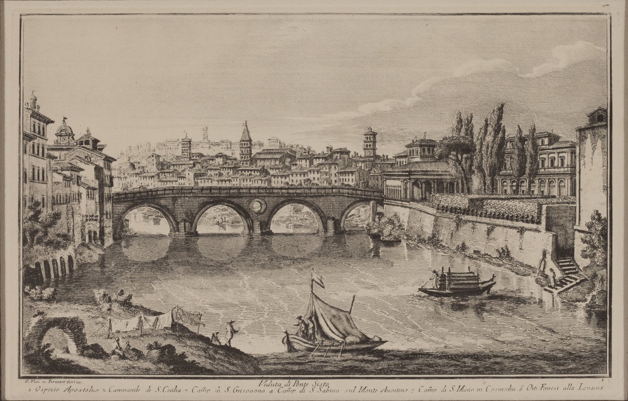 Pohled na most Sisto, kolem 1778-92 (lept) od Giovanni Battista Piranesi