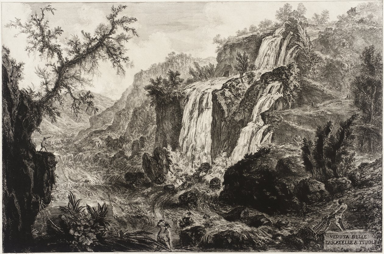 Pohled na malý vodopád a peřeje, Tivoli od Giovanni Battista Piranesi