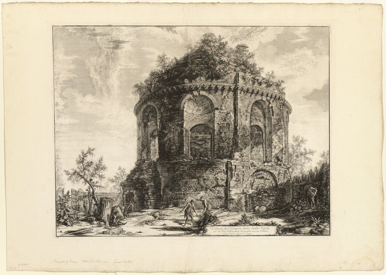 Pohled na tzv. Tempio della Tosse (chrám kašle) na Via Tiburtina míli od Tivoli, z Views of Rome od Giovanni Battista Piranesi