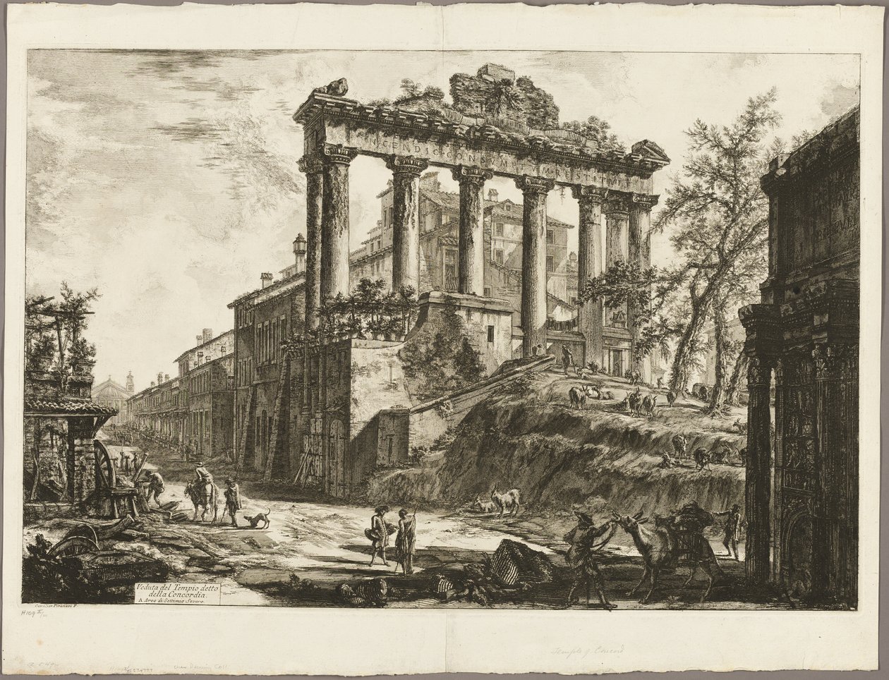 Pohled na takzvaný chrám svornosti, z pohledů na Řím od Giovanni Battista Piranesi