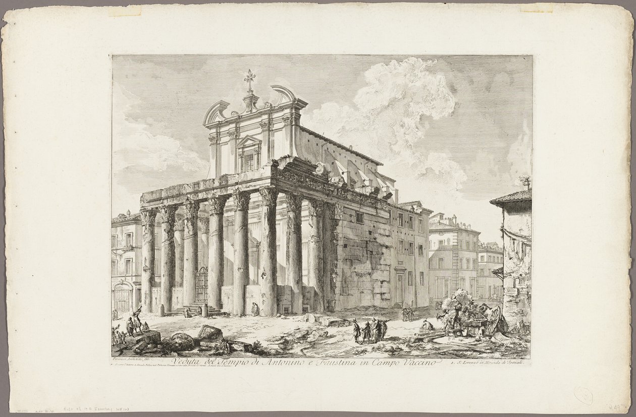 Pohled na chrám Antonina a Faustiny na Foru Romanu, z Pohledů na Řím od Giovanni Battista Piranesi