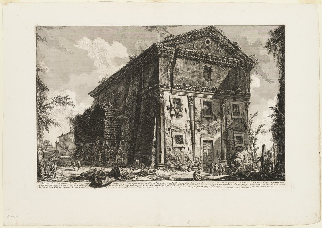 Pohled na Bakchův chrám, nyní kostel S. Urbano, dvě míle vzdálený od Říma, za Porta S. Sebastiano, z Pohledy na Řím od Giovanni Battista Piranesi
