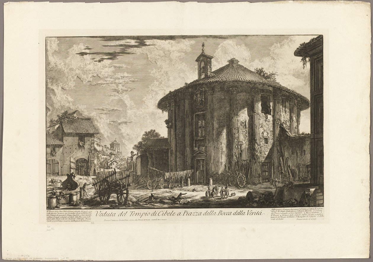 Pohled na chrám Cybele na náměstí Piazza Bocca della Verità, z Pohledy na Řím od Giovanni Battista Piranesi