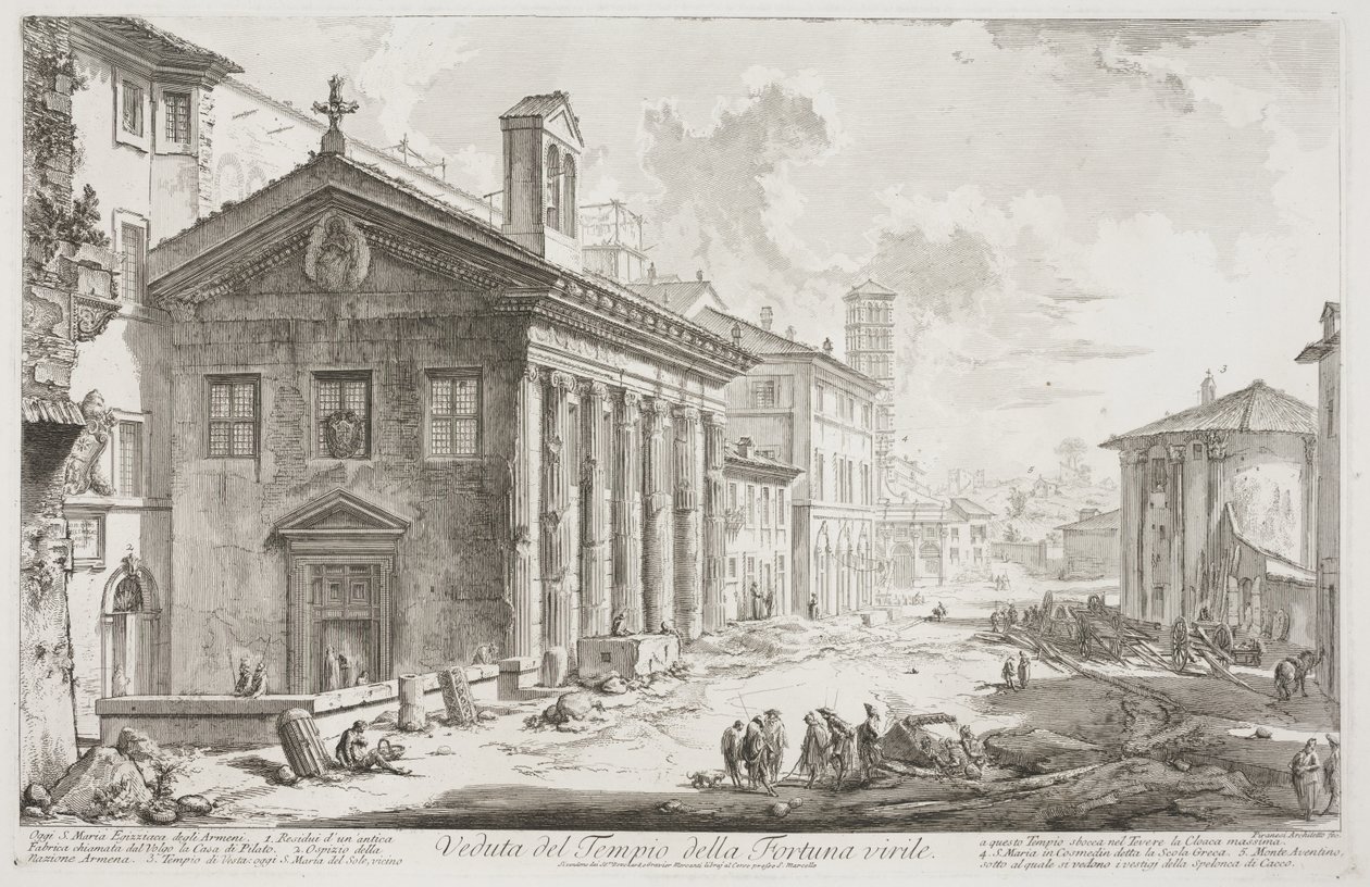 Pohled na chrám Fortuna Virilis, nyní arménský kostel S. Maria Egiziaca, cca 1760-78 (lept) od Giovanni Battista Piranesi