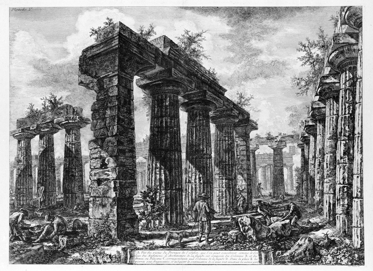 Pohled na chrámy Paestum (litho) od Giovanni Battista Piranesi