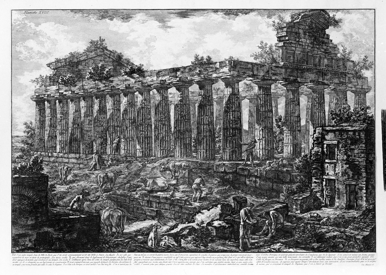 Pohled na chrámy Paestum (litho) od Giovanni Battista Piranesi