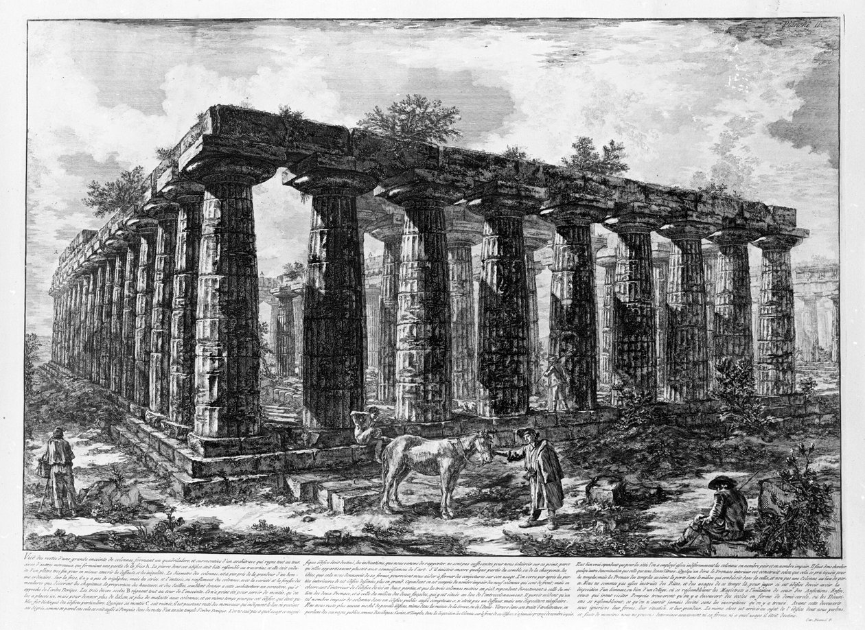 Pohled na chrámy Paestum (litho) od Giovanni Battista Piranesi