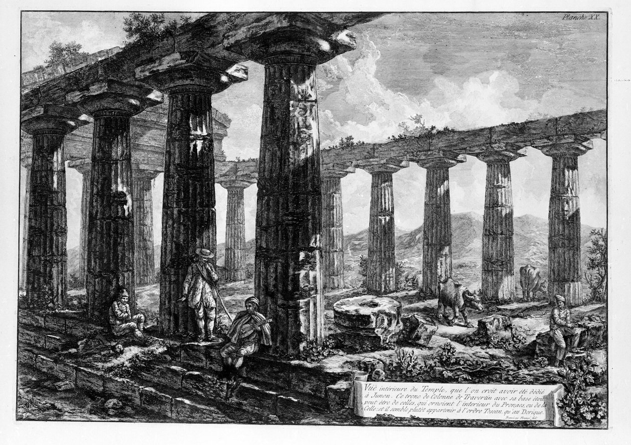 Pohled na chrámy Paestum (litho) od Giovanni Battista Piranesi