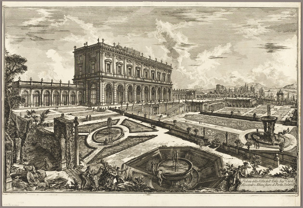 Pohled na vilu Jeho Eminence kardinála Alessandra Albaniho, mimo Porta Salaria, z Pohledů na Řím od Giovanni Battista Piranesi