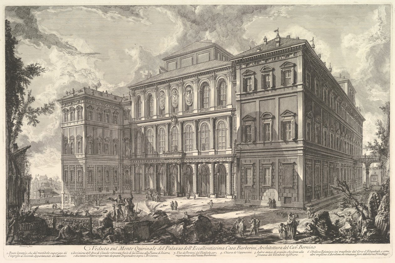 Pohled na palác slavné rodiny Barberini na kopci Quirinal, desi..., ca. 1750-1759. od Giovanni Battista Piranesi