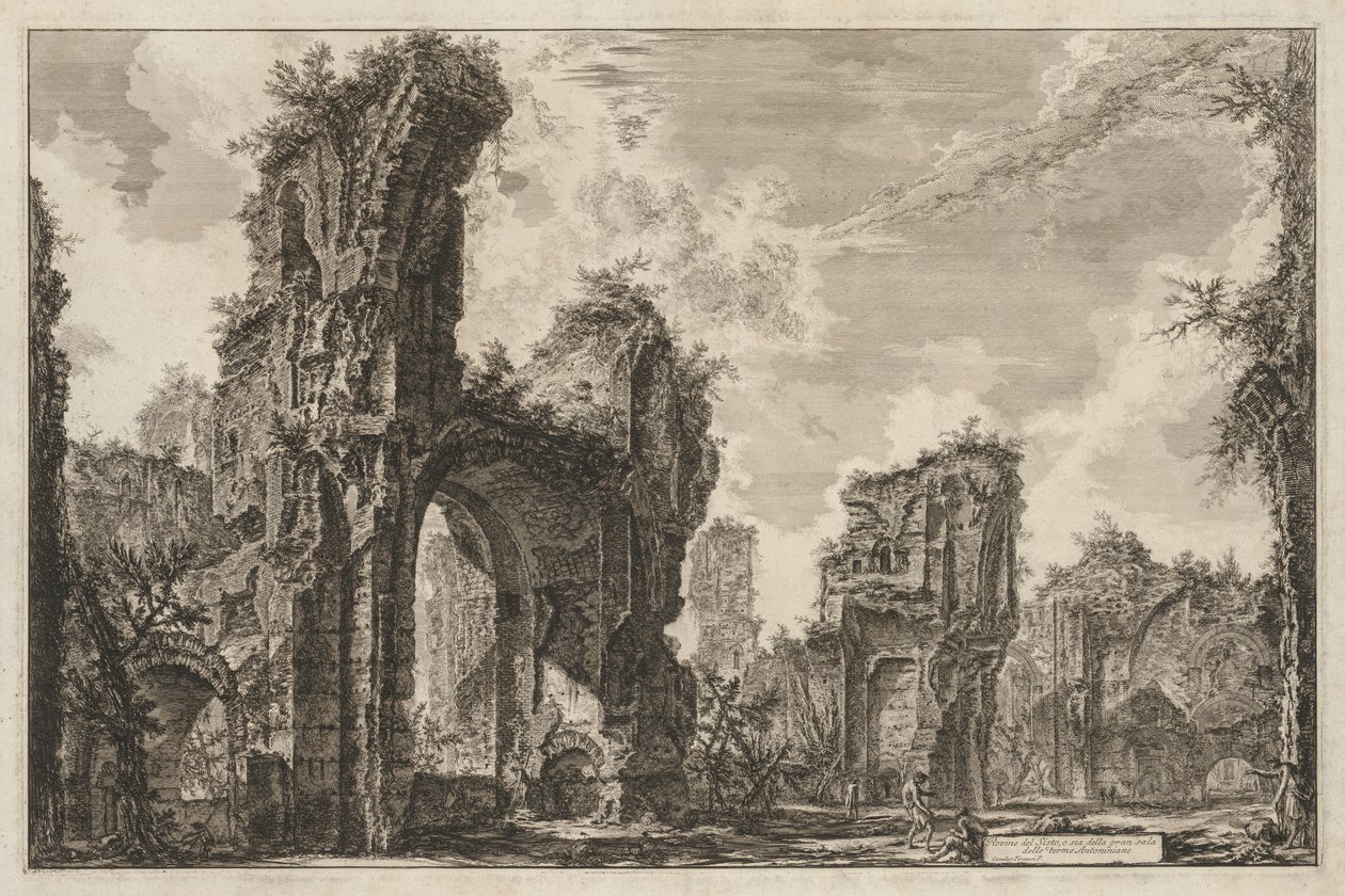 Pohledy na Řím: Ruiny Sisto nebo oba z velkého sálu Antoninových lázní od Giovanni Battista Piranesi