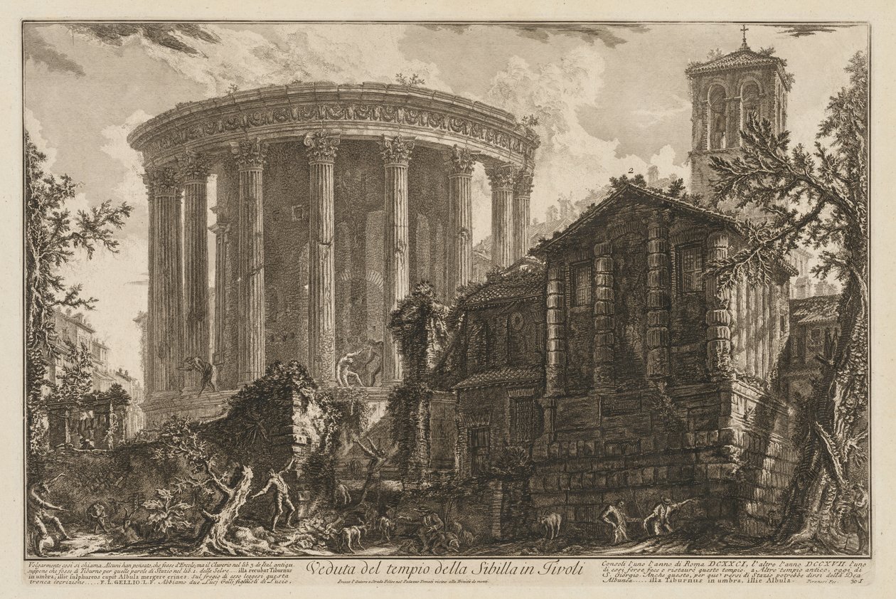 Pohledy na Řím: Chrám Sibyly v Tivoli od Giovanni Battista Piranesi