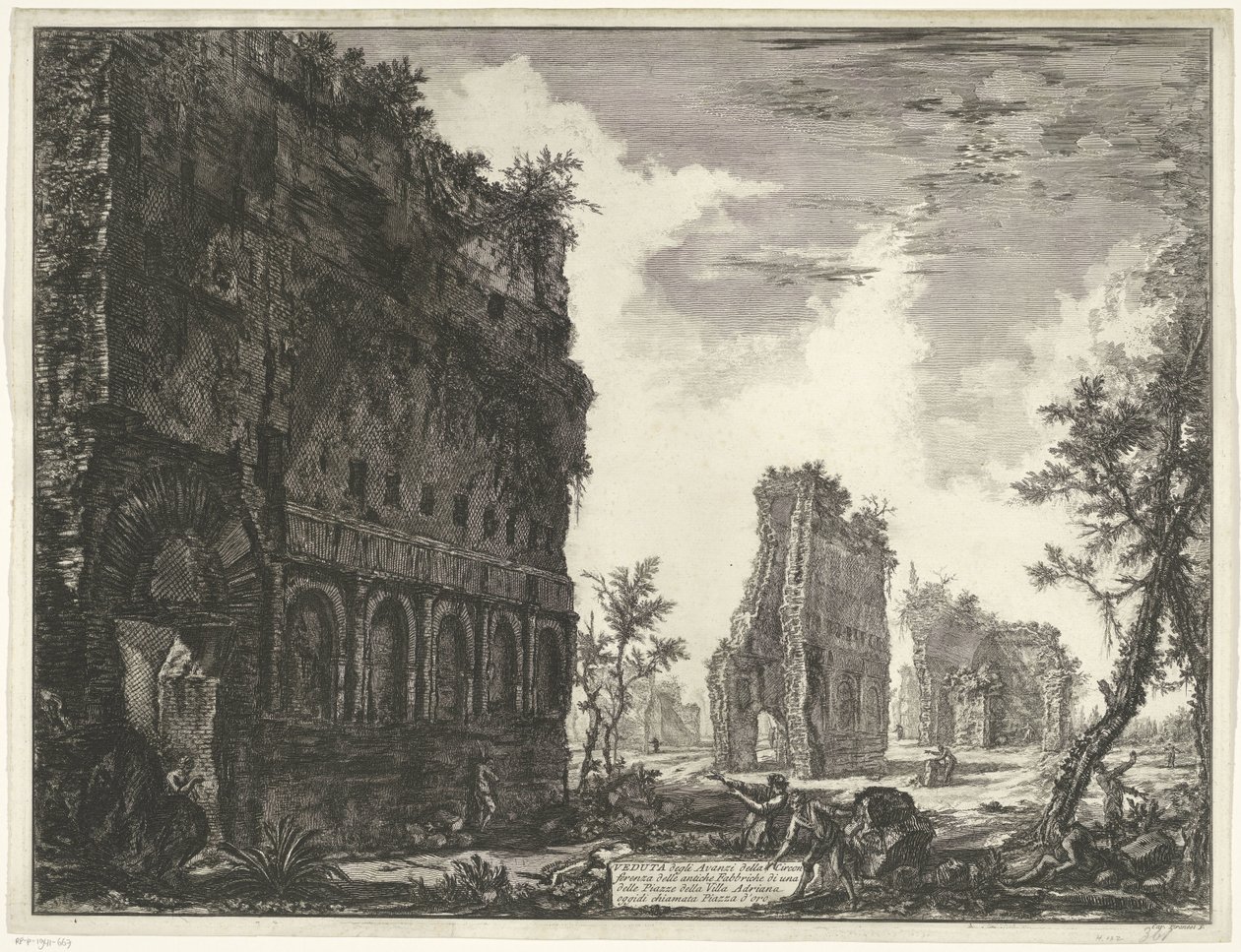 Villa Adriana t a Tivoli Pohled na zbytky obvodu starověkých továren jednoho z náměstí vily Adriana (název na objektu) Gezichten op Rome (název série) Pohledy na Řím navrhl a vyryl Giambattista Piranesi architekt Ve ( od Giovanni Battista Piranesi