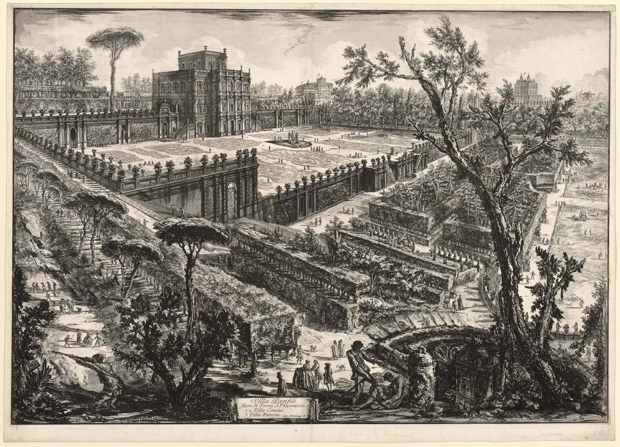 Villa Pamphili mimo Porta S. Pancrazio, z výhledu na Řím od Giovanni Battista Piranesi