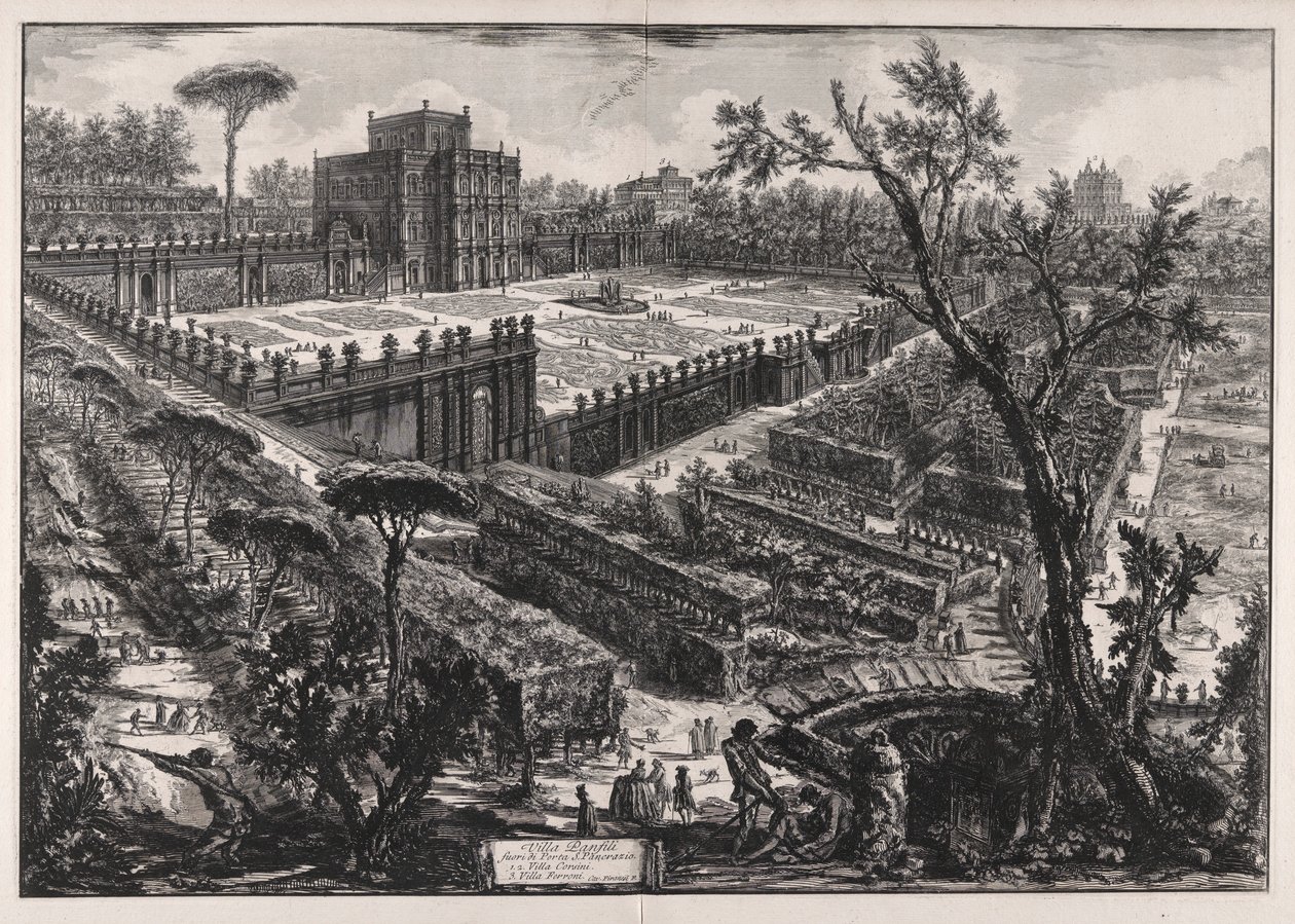 Villa Panfili mimo Porta San Pancrazio (Villa Pamphilj mimo Porta San Pancrazio), z Vedute di Roma (Výhledy na Řím) od Giovanni Battista Piranesi