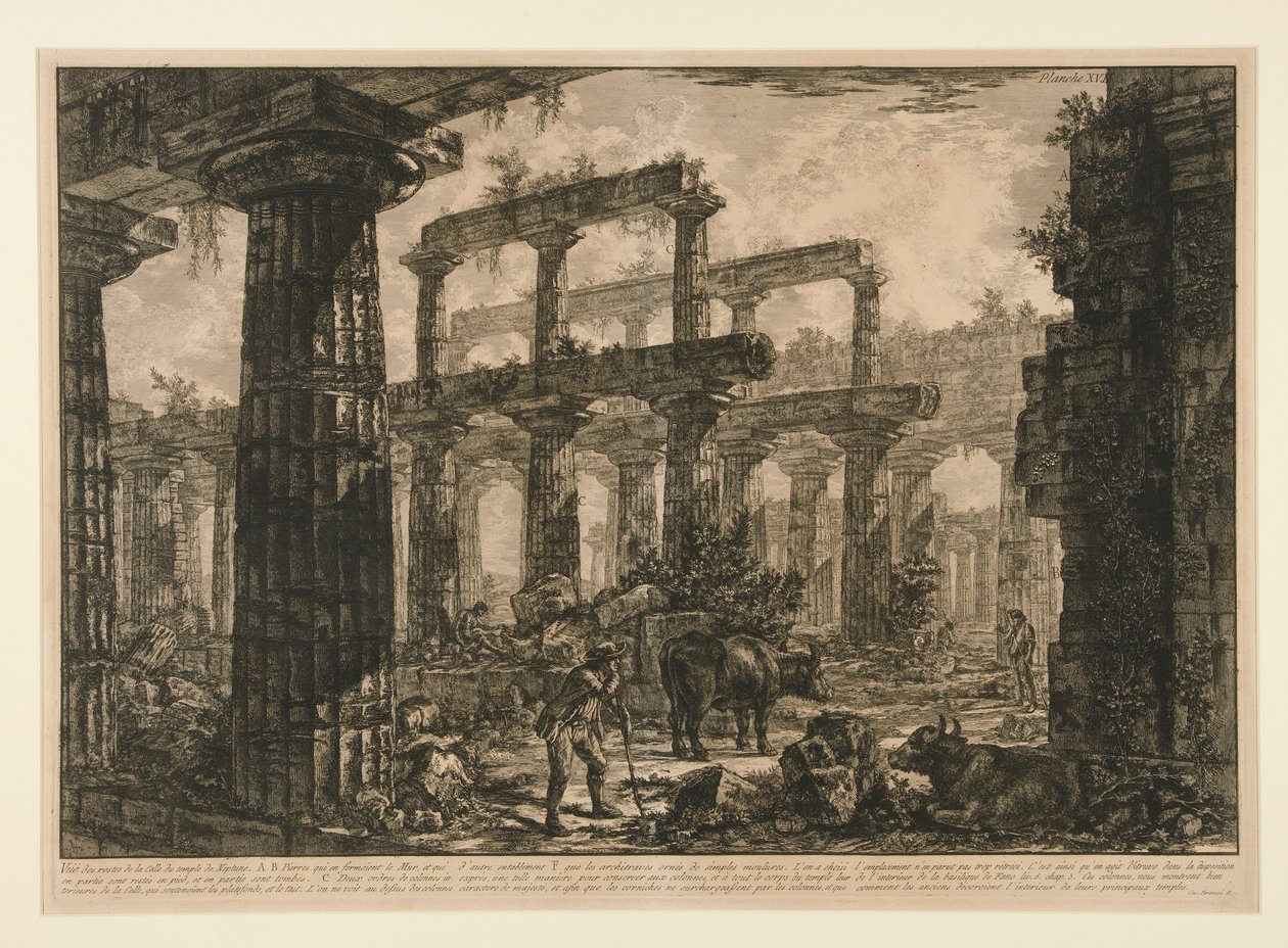 Viděno? zbytků cely Neptunova chrámu (Pohled na zbytky cely Neptunova chrámu), z Různé pohledy od Giovanni Battista Piranesi