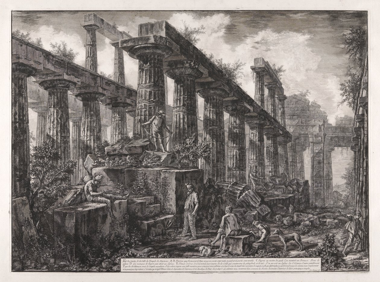Pohled na zbytky Cella Neptunova chrámu z různých pohledů od Giovanni Battista Piranesi