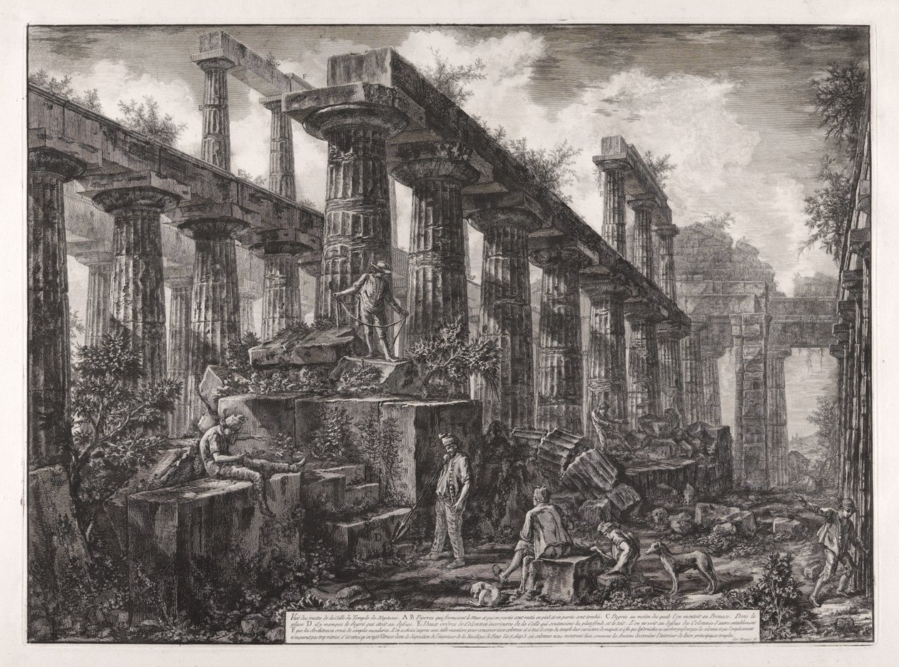 Pohled na pozůstatky celly Neptunova chrámu, z Různých pohledů na ... Pesto od Giovanni Battista Piranesi
