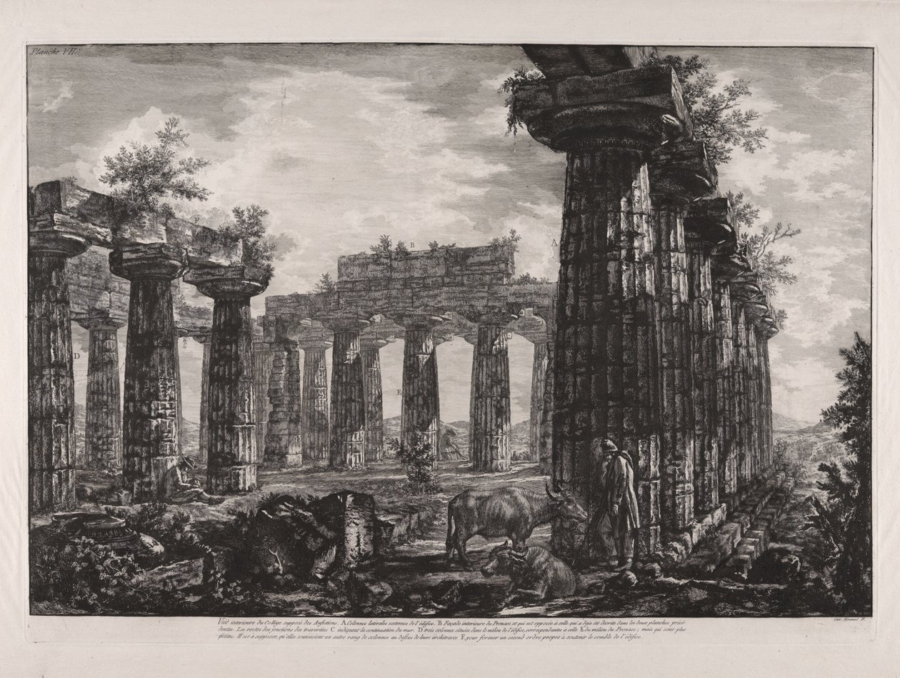 Vnitřní pohled na takzvané kolegium Anfictions, z díla „Různé pohledy na ... Pesto“ (Různé pohledy na ... Paestum) od Giovanni Battista Piranesi