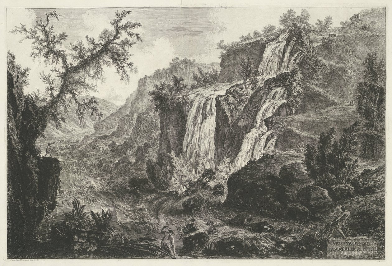 Watervallen te Tivoli Pohled na Cascatelle v Tivoli (název na objektu) Gezichten op Rome (název série) Pohledy na Řím navržený a vyrytý architektem Giambattista Piranesi Ve (nez) iano (název série) od Giovanni Battista Piranesi