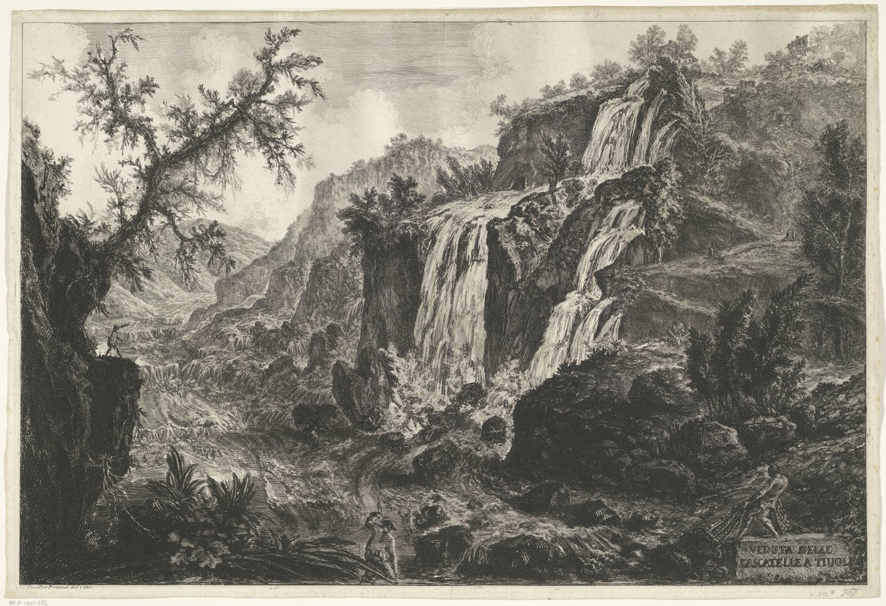 Watervallen te Tivoli Pohled na Cascatelle v Tivoli (název na objektu) Gezichten op Rome (název série) Pohledy na Řím navržený a vyrytý architektem Giambattista Piranesi Ve (nez) iano (název série) od Giovanni Battista Piranesi