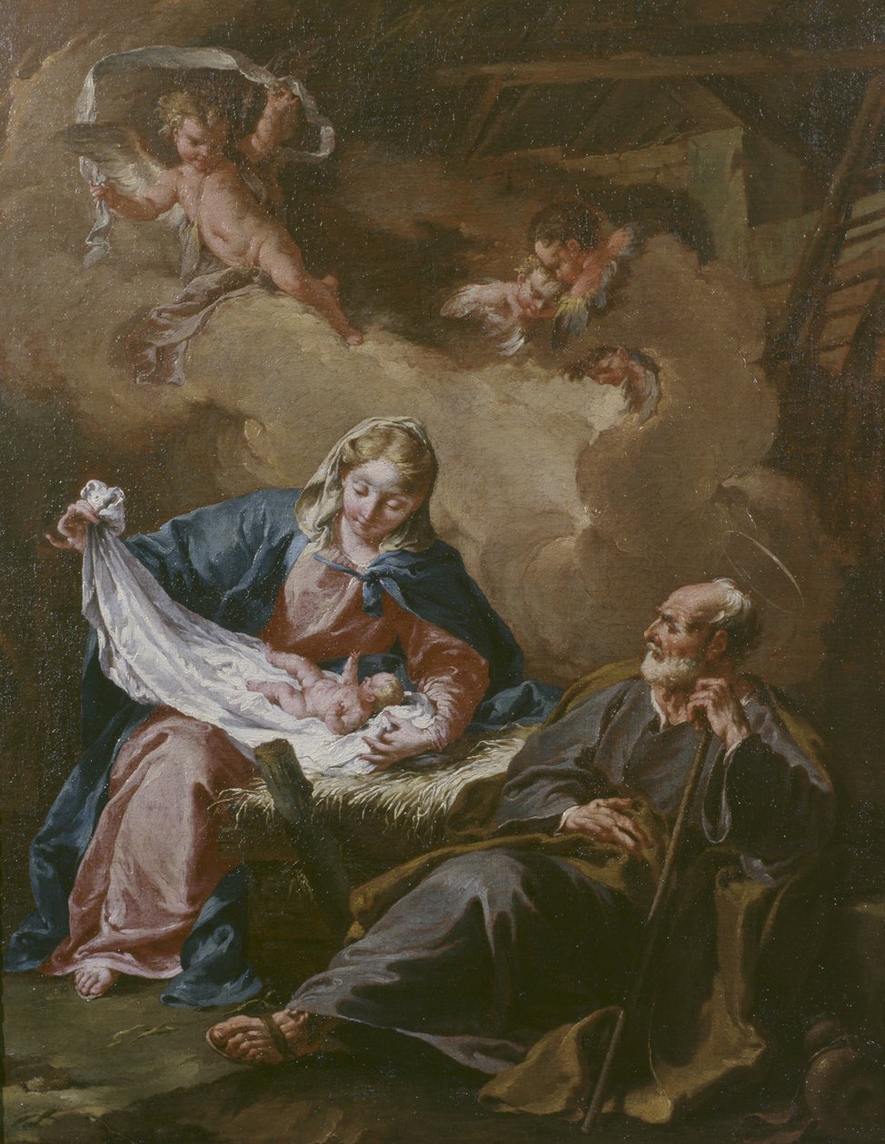 Svatá rodina cca 1730-40 (olej na plátně) (viz také 101586) od Giovanni Battista Pittoni