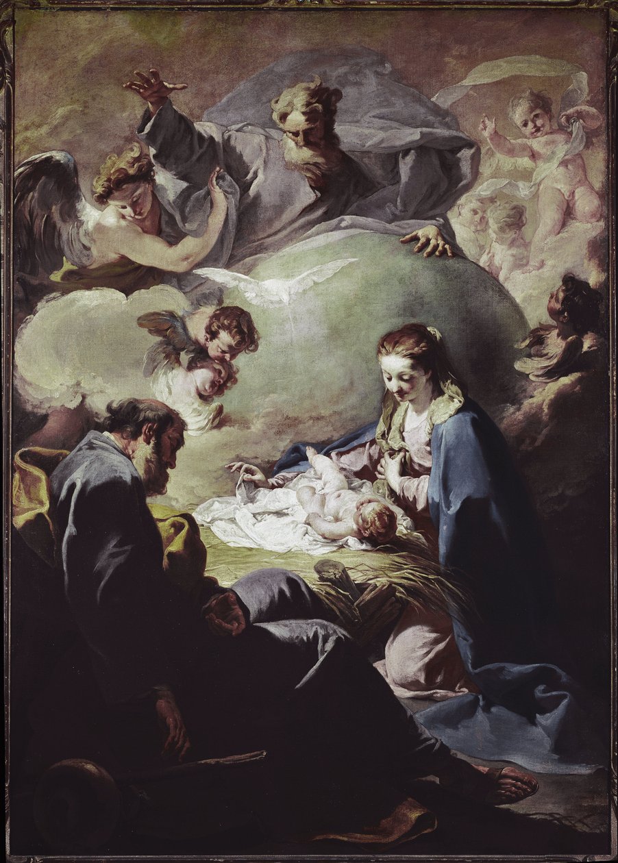 Narození Páně s Všemohoucím a Duchem svatým. (olej na plátně, cca 1740) od Giovanni Battista Pittoni