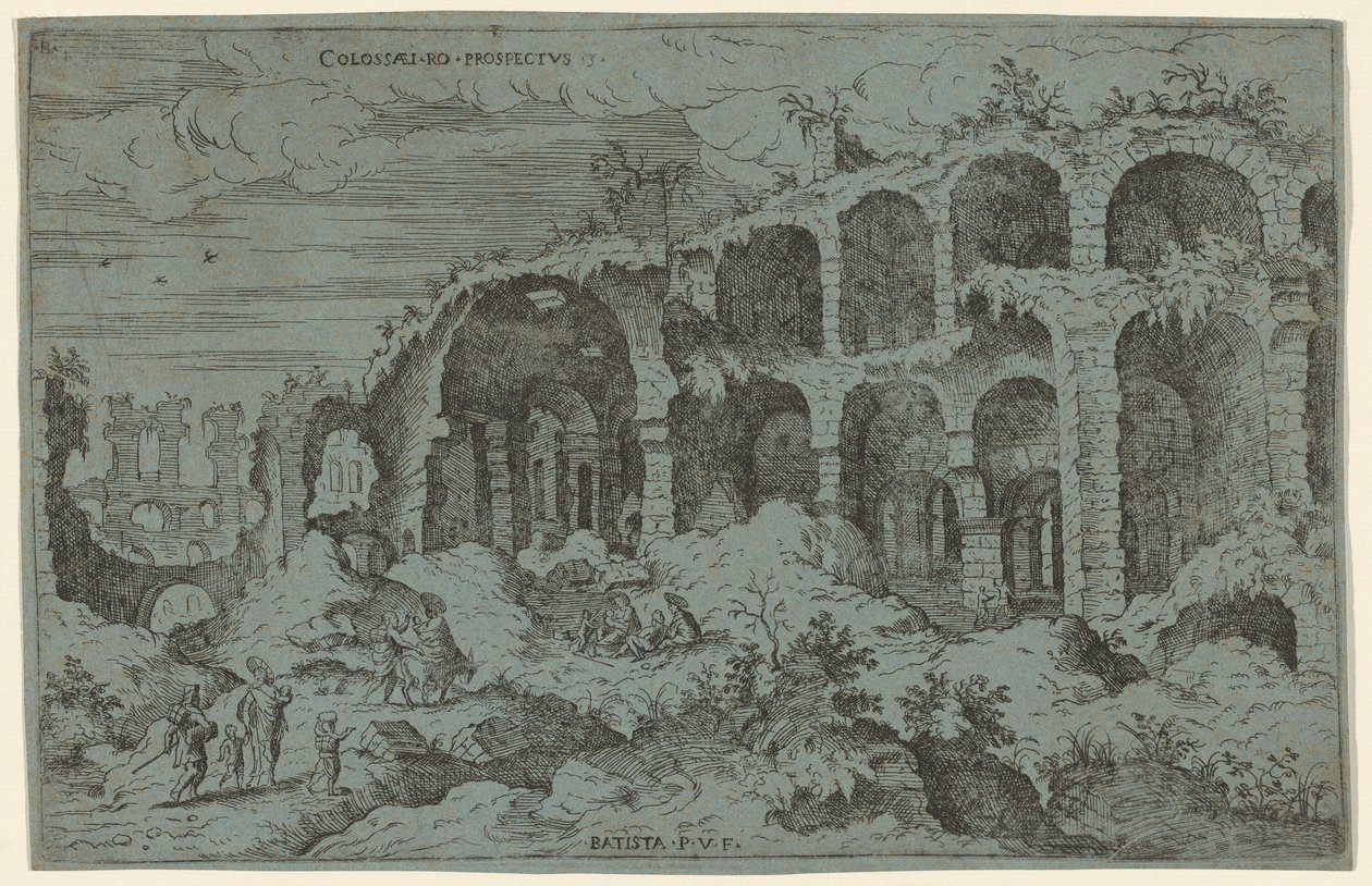 Colossaei. Ro. Prospekt. 3 (Třetí pohled na Koloseum v Římě) od Giovanni Battista Pittoni, after Hieronymus Cock