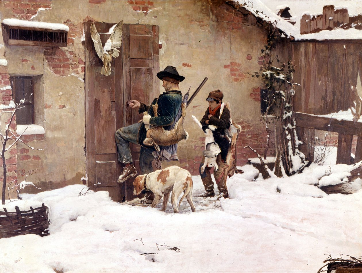Zpátky z lovu. Obraz G.Quadrone. 1890 Milán od Giovanni Battista Quadrone