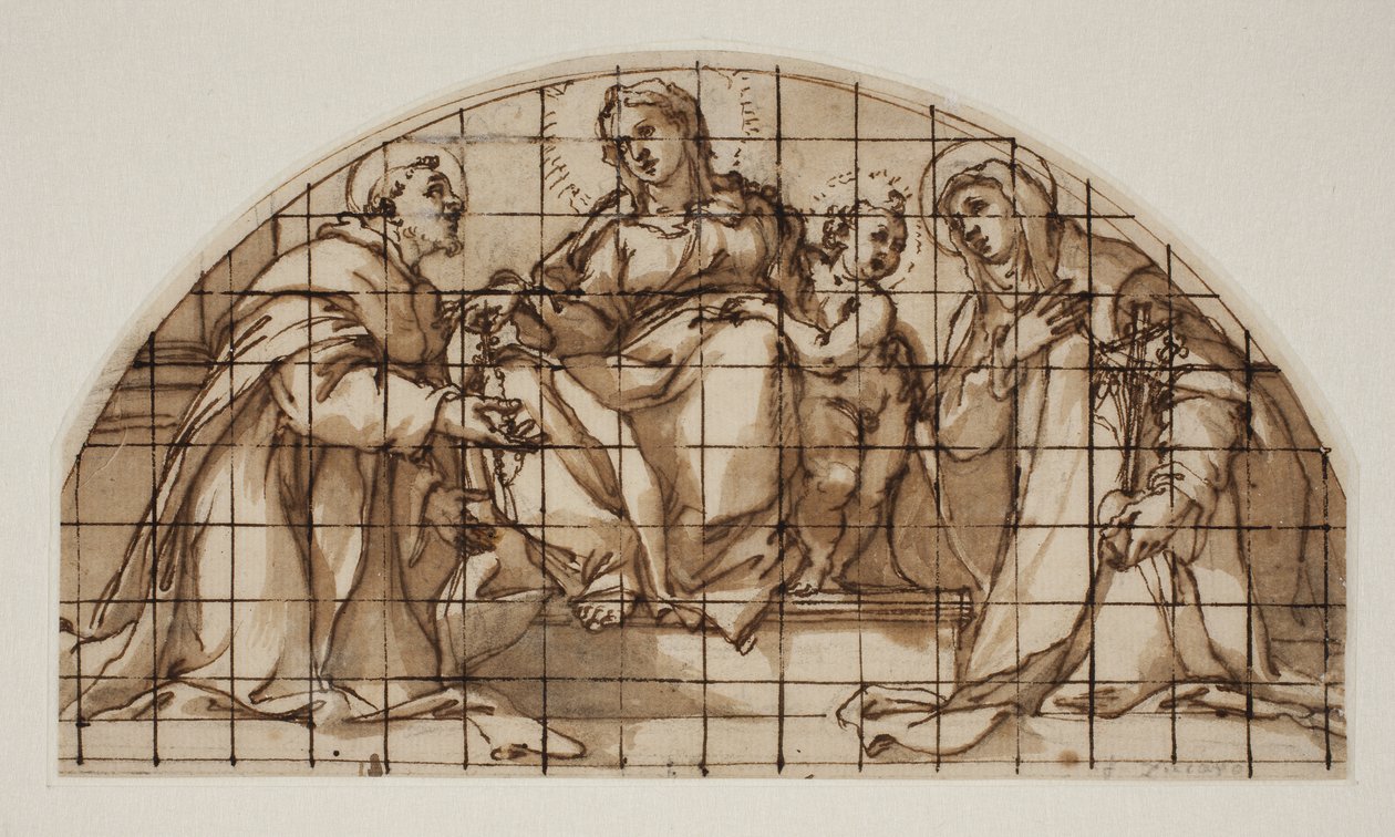 Luneta s Madonou s dítětem se sv. Františkem z Assisi a Kateřinou Sienskou od Giovanni Battista Ricci