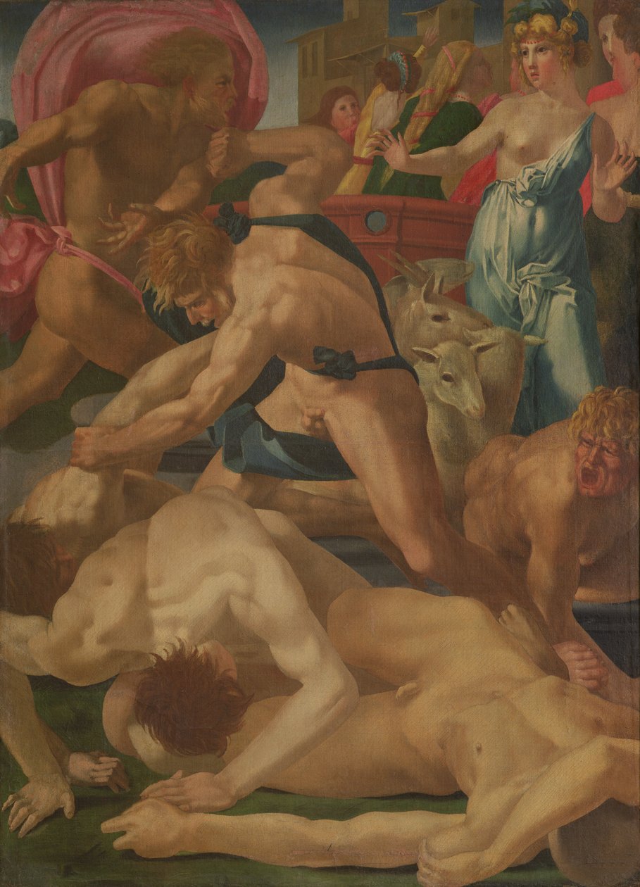 Mojžíš bránící dcery Jetro, kolem roku 1523 od Giovanni Battista Rosso Fiorentino