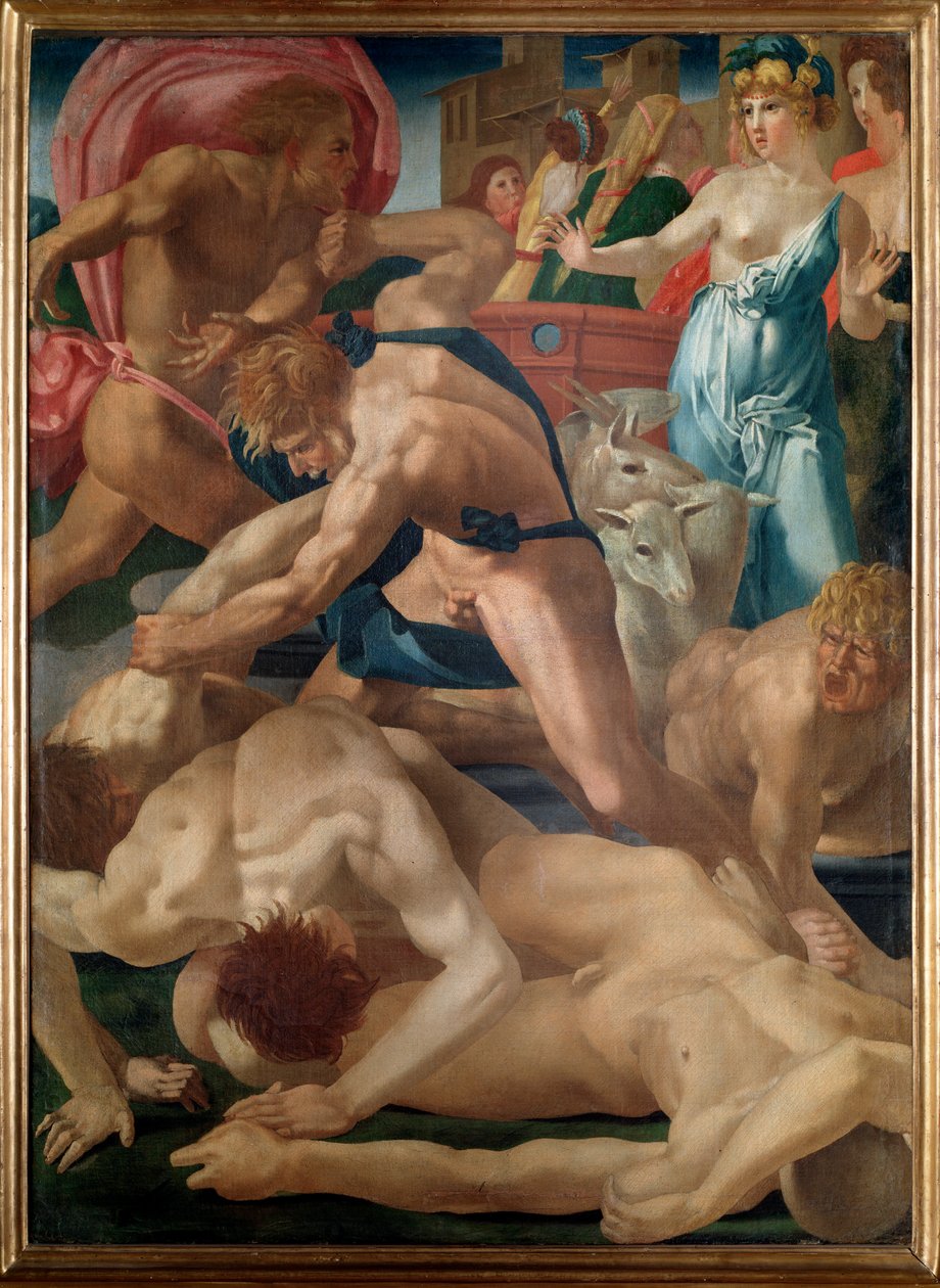 Mojžíš hájí Jetrovy dcery - olej na plátně od Giovanni Battista Rosso Fiorentino