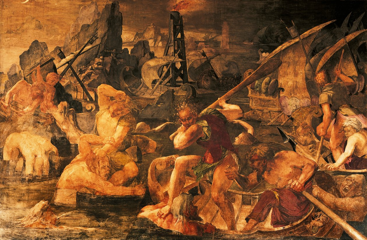 Námořní bitva, freska Galerie Františka I., Chateau de Fontainebleau (světové dědictví UNESCO od Giovanni Battista Rosso Fiorentino