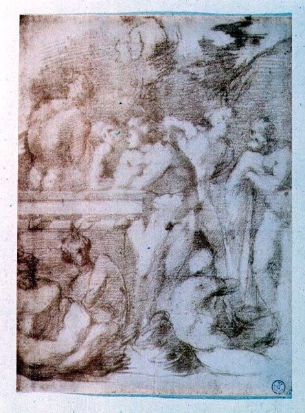 Studie nahých mužů v rozhovoru (červená křída) od Giovanni Battista Rosso Fiorentino