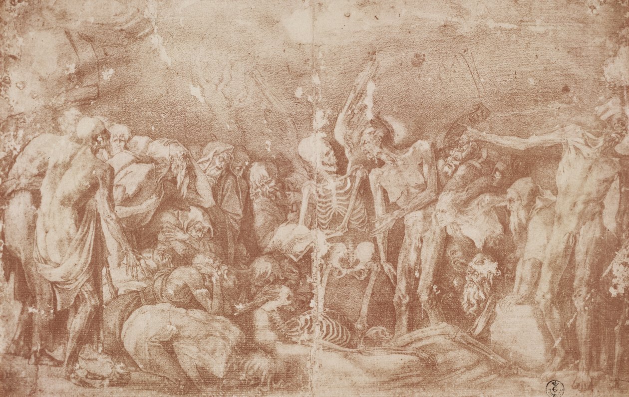 Studie živých a mrtvých v sestavě (sangvina na papíře) od Giovanni Battista Rosso Fiorentino