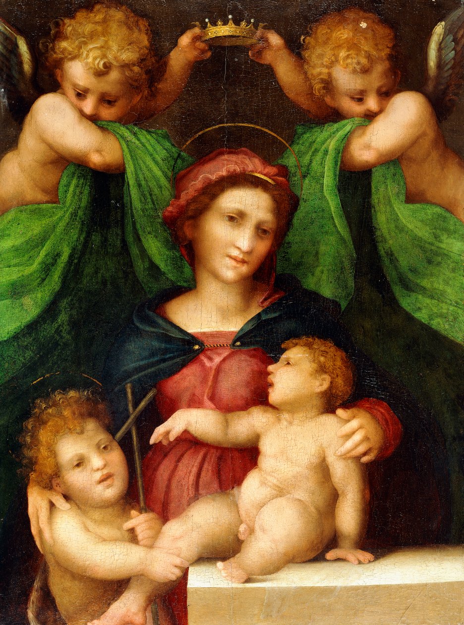 Madona s dítětem se svatým Janem Křtitelem a dvěma anděly, kolem roku 1512 od Giovanni Battista Rosso Fiorentino
