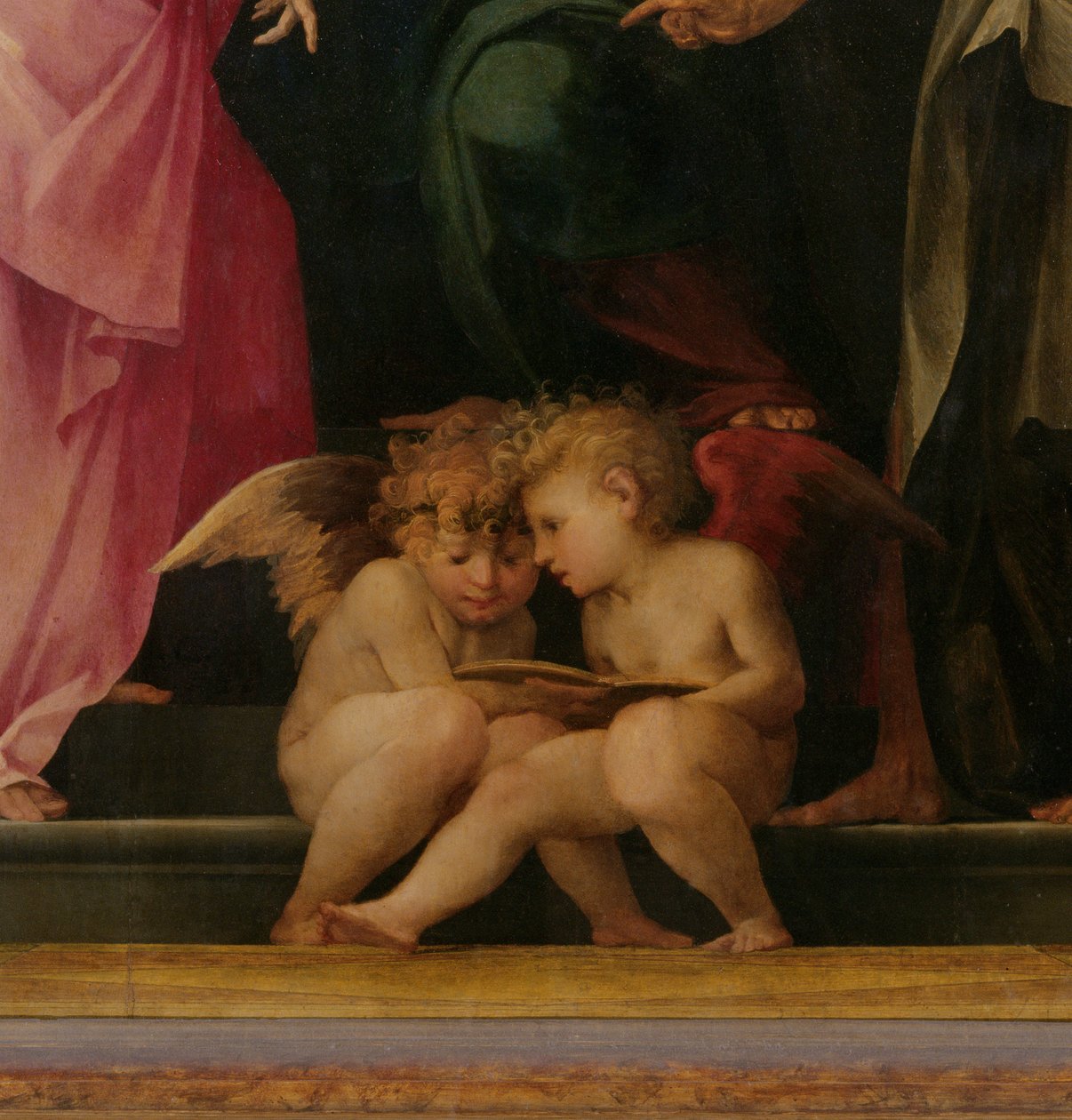 Čtení dvou cherubínů, detail z Madony a dítěte se svatými, 1518 detail panelu 50330 od Giovanni Battista Rosso Fiorentino