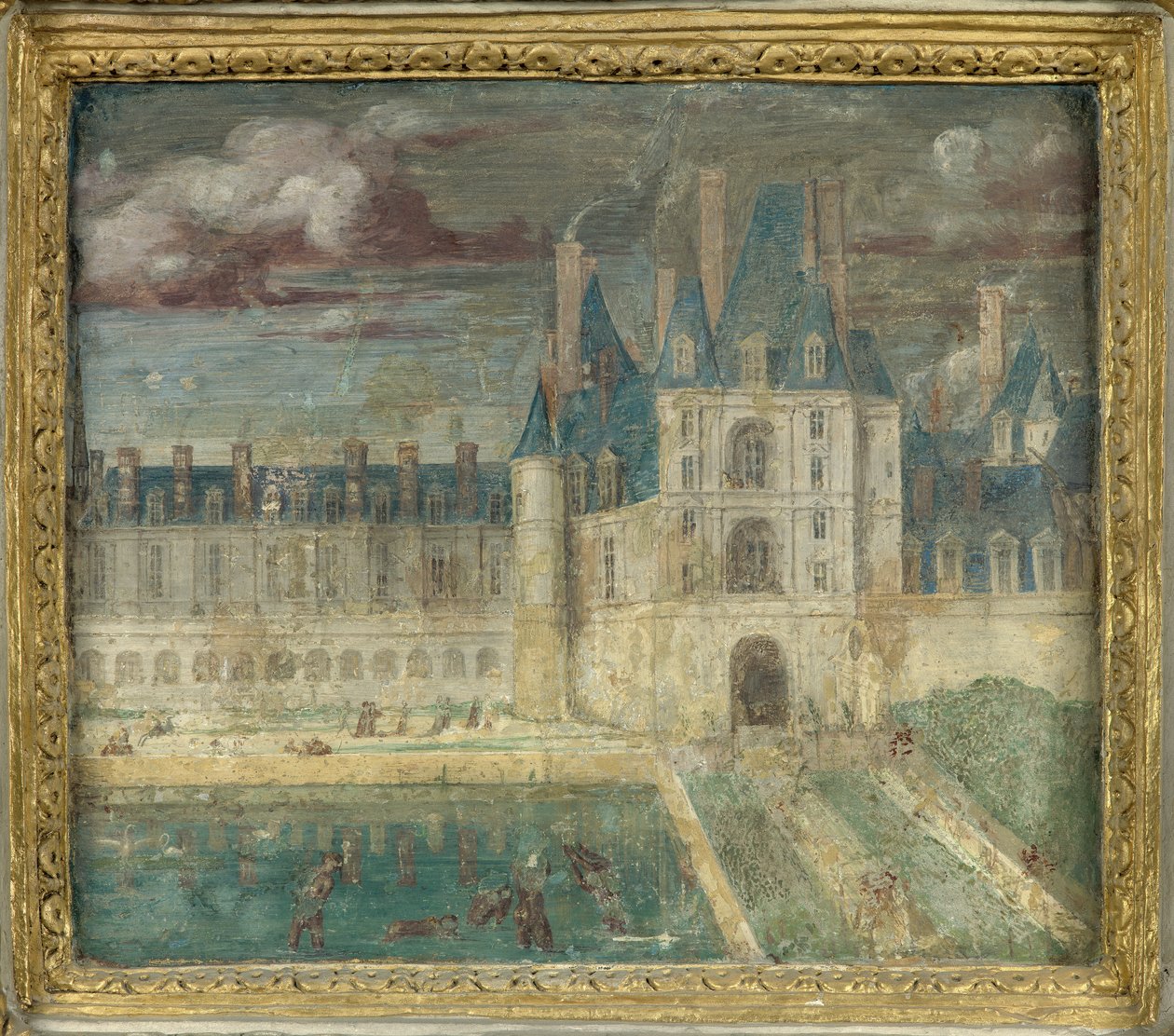 Pohled na hrad Fontainebleau kolem 1535 - 1540 od Giovanni Battista Rosso Fiorentino
