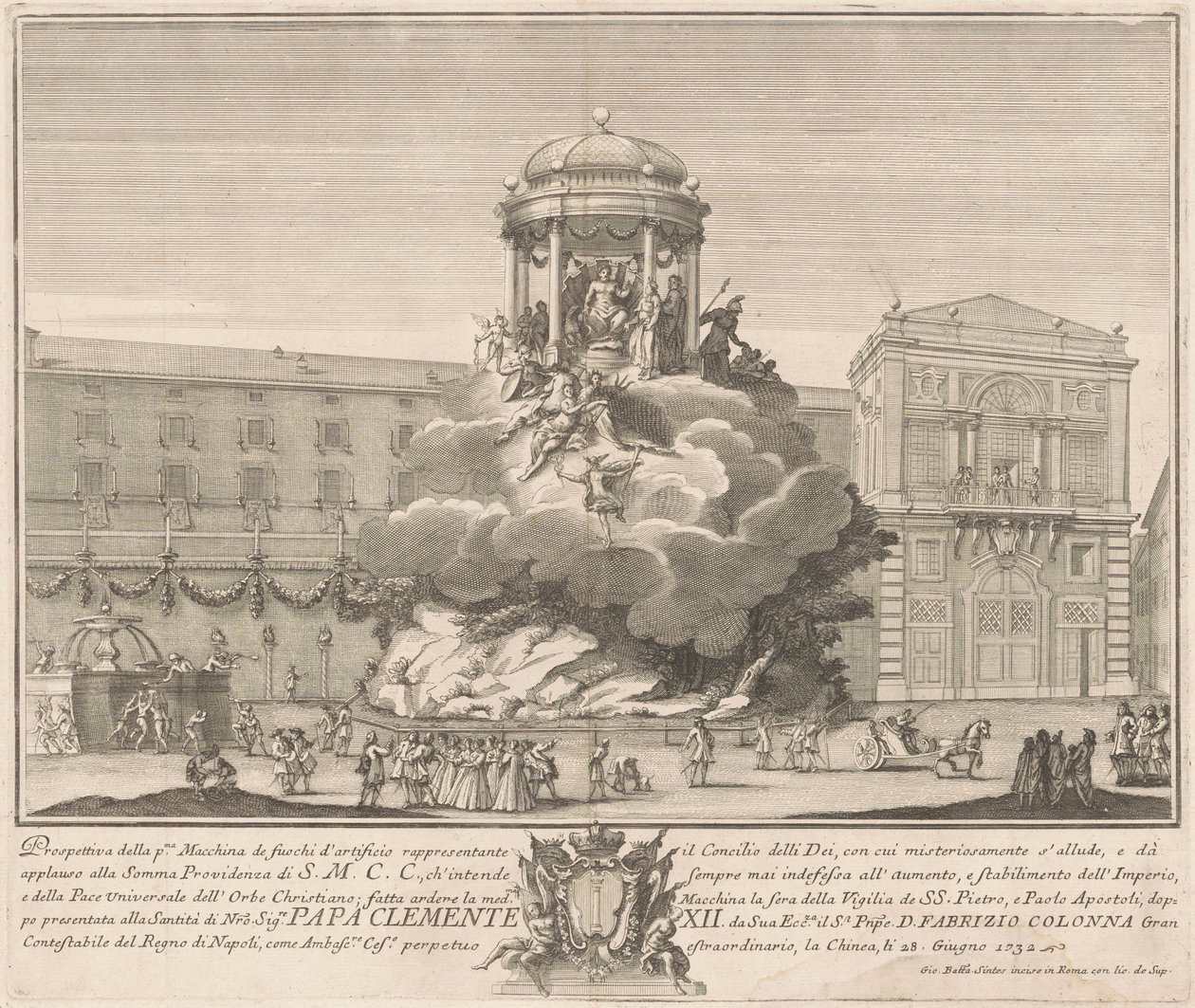 Prima Macchina pro Čínu z roku 1732: Rada bohů od Giovanni Battista Sintes, after Nicola Michetti