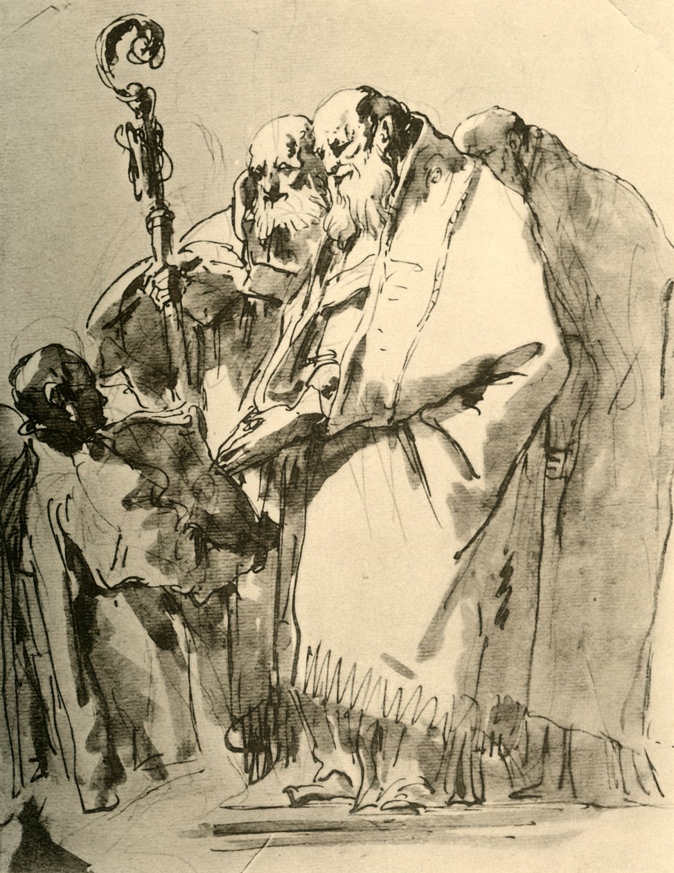 Biskup, dva další kněží a jáhen s rituálem, c1740, 1928 od Giovanni Battista Tiepolo