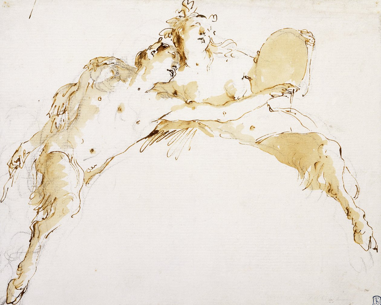 Faun s nataženou levou paží a Fauness držící tambour, od Giovanni Battista Tiepolo